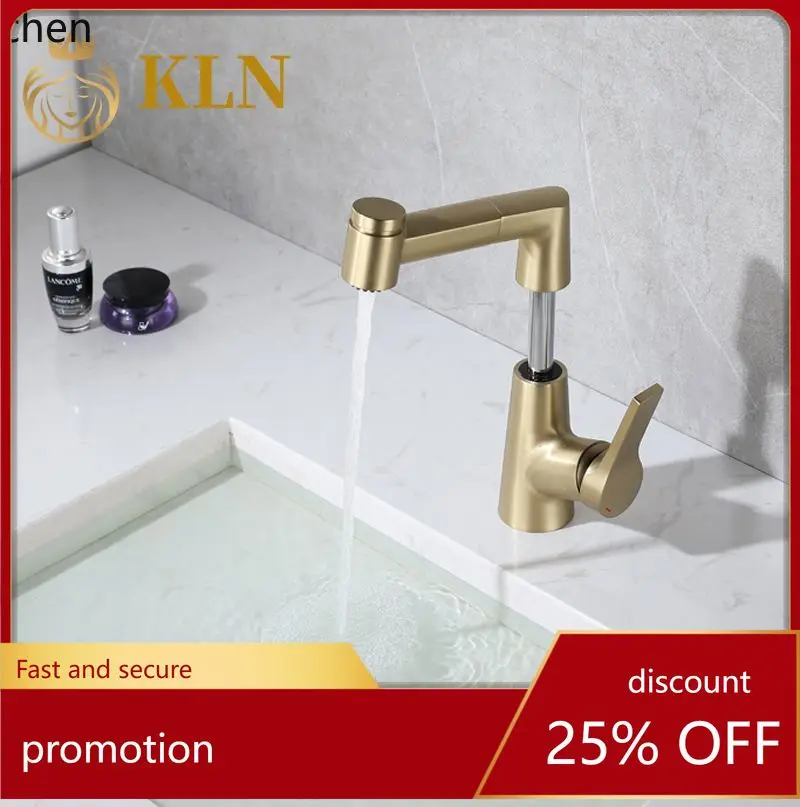 ZML Copper Body Pull-out Faucet Brushed gold Adjustable Multi-level Hot and Cold Faucet