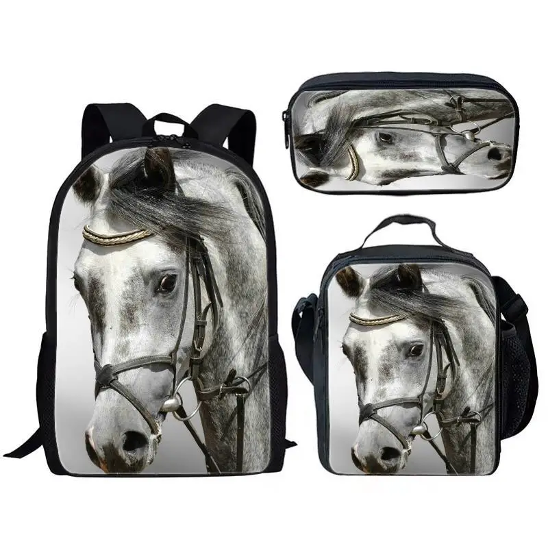 Tier, Pferd, dreiteiliges Set für Kinder und Jugendliche, Rucksack mit großem Fassungsvermögen, Essenspackung, Stifttasche