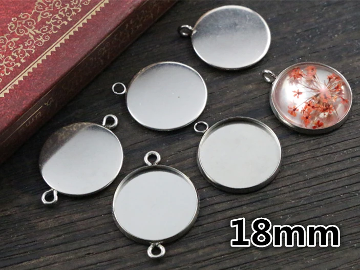 (Never Fade) 18mm 20pcs Stainless Steel 3 Style Cameo Settings Cabochon Base Charms Pendant High Quality