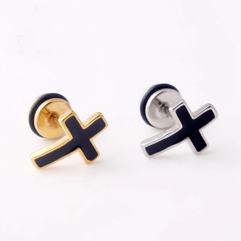 High Grade Stainless Steel Stud Earrings Anime Cross For Women Girls Fashion Geometric Ear Jewelry Birthday Gifts 2pieces