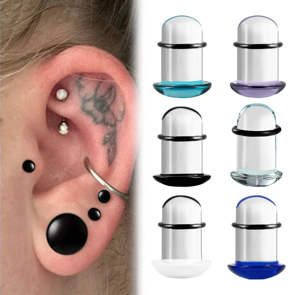 10/16/18pc Glass Ear Gauges Stretching Kit Short Taper Expander Comfy Dead Stretching Plugs with Rubber Rings Crazy Body Jewelry