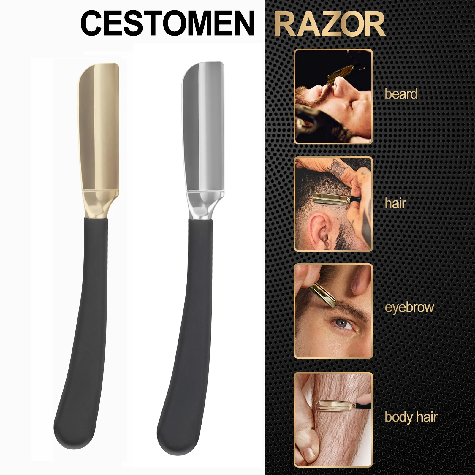 1Pc Pro Baber Beard Straight Edge Shaving Razor Men Hair Removal Tools Zinc Alloy Safety Stainless Steel Shaver Knife Holder view 2