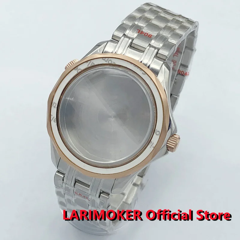 Larimoker 41mm prata rosa ouro caixa de relógio vidro safira caber nh35 nh36 eta2824 2836 dg2813 dg3804 miyota 8205 8215 movimento