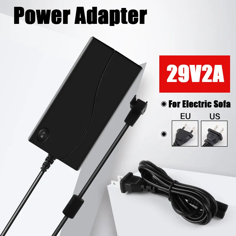 EU US Plug 29V 2A AC/DC 2PIN Power Adapter Supply for Electric Sofa Massage Chair Electric Push Rod Lifting Charger