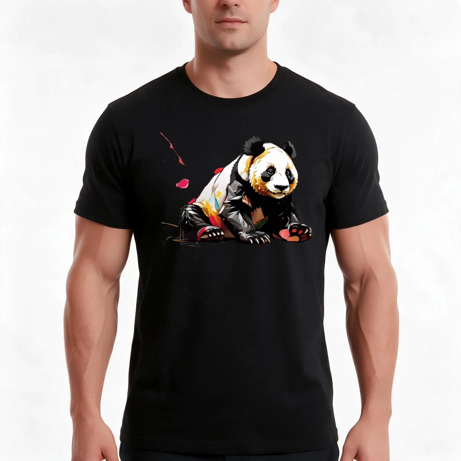 Panda Pop: Chromatic Fusion T-Shirt, Summer Casual Cotton Tee, Oversized Streetwear Tops, Vintage Graphic Print, 100% Cotton
