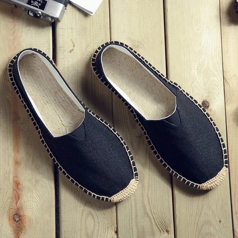 Sewing Flax Shoes Women Slip on Loafers Casual Shoes Man Espadrilles Hemp Canvas Flat Shoes Plus Size Fisherman Driving Footwear