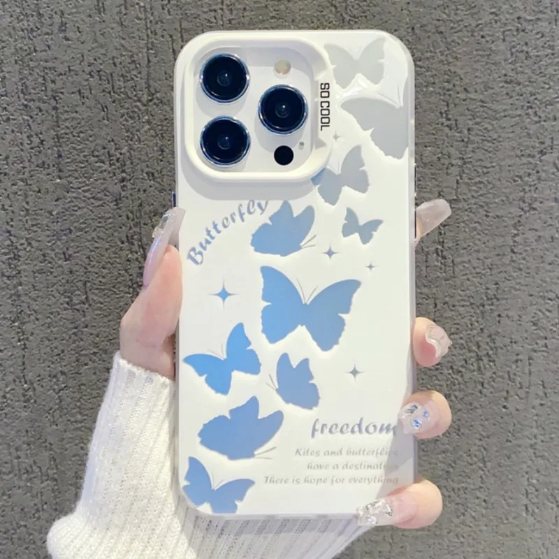 Laser hard Phone Case For iPhone 13 14 13 12 11 15 Pro Max Beautiful freedom Butterfly Case For 7+8+ XR XsMax