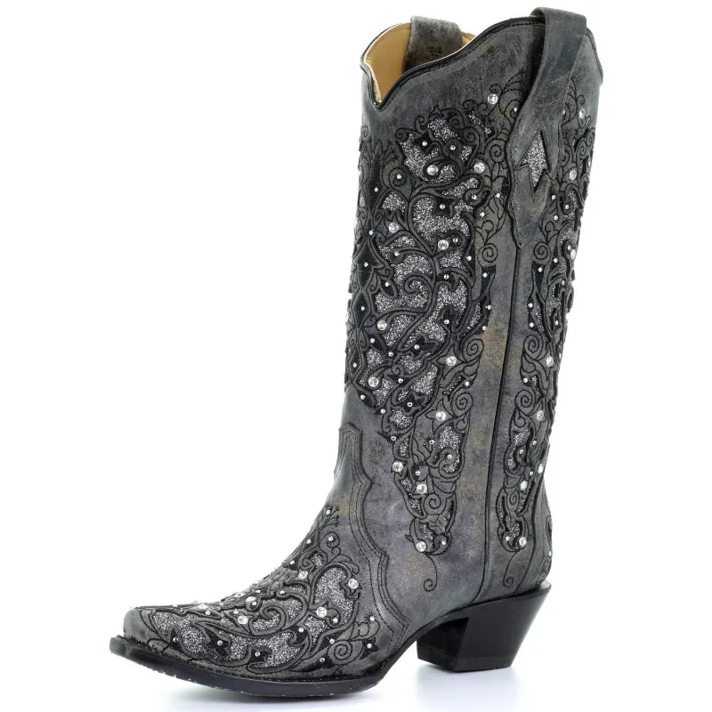 Women's Boots Mid Calf Fashion To Quality Spring New Product Coarse Heel Boots 4CM Square Heel Rhinestone Decoration Women Shoes