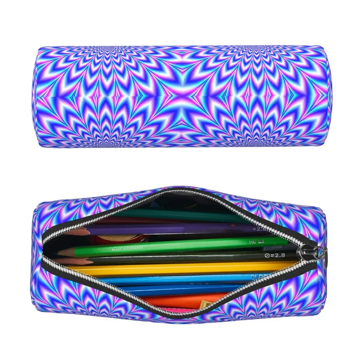 Psychedelic Pulse In Blue And Pink Pencil Case for Kids Gifts Cylinder Pen Box Pencil Bag Pencil Pouch