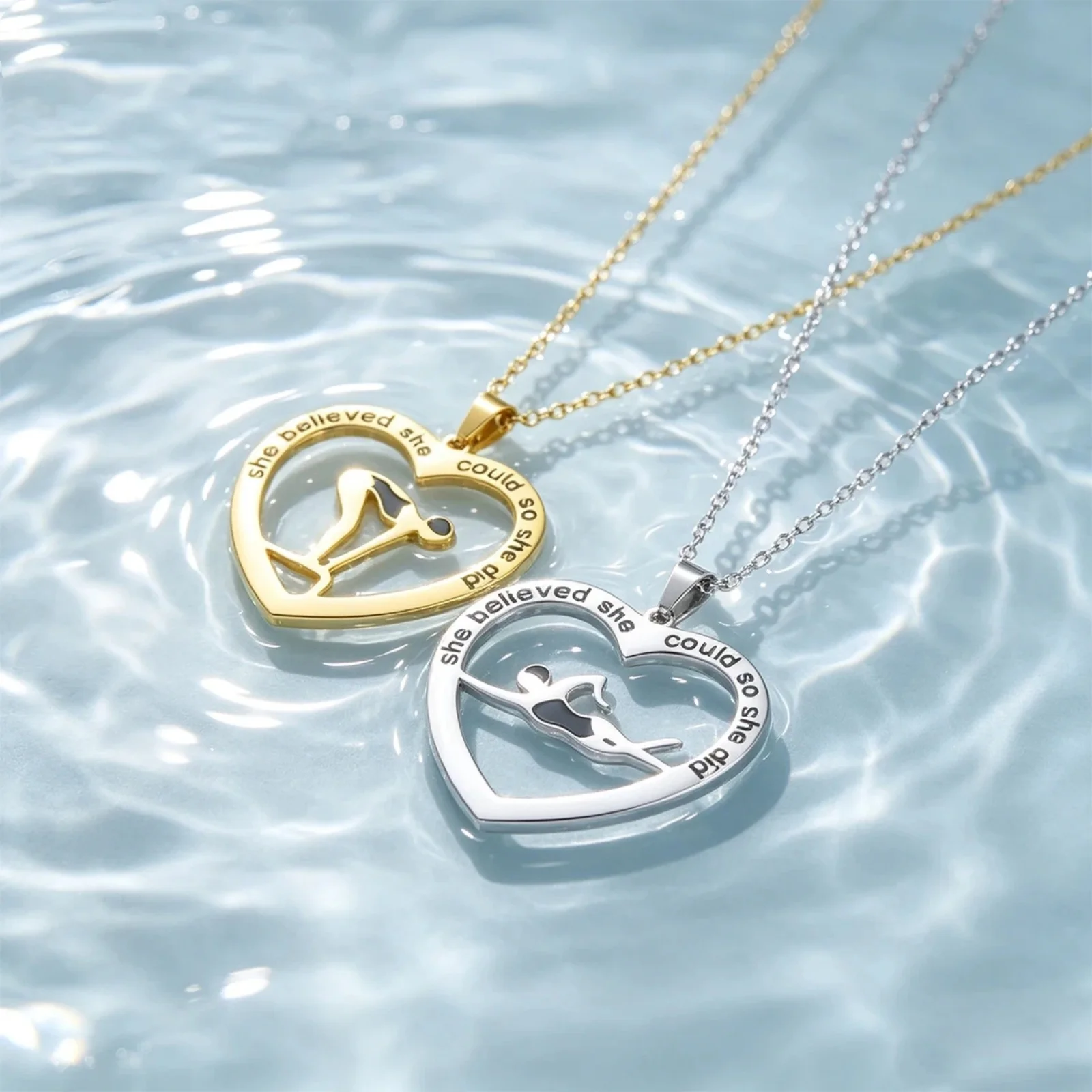 1PC Fashion Love Swimming Preparation Position Necklace Stainless Steel Swimming Gymnastics Athlete Heart shaped Clavicle Chain