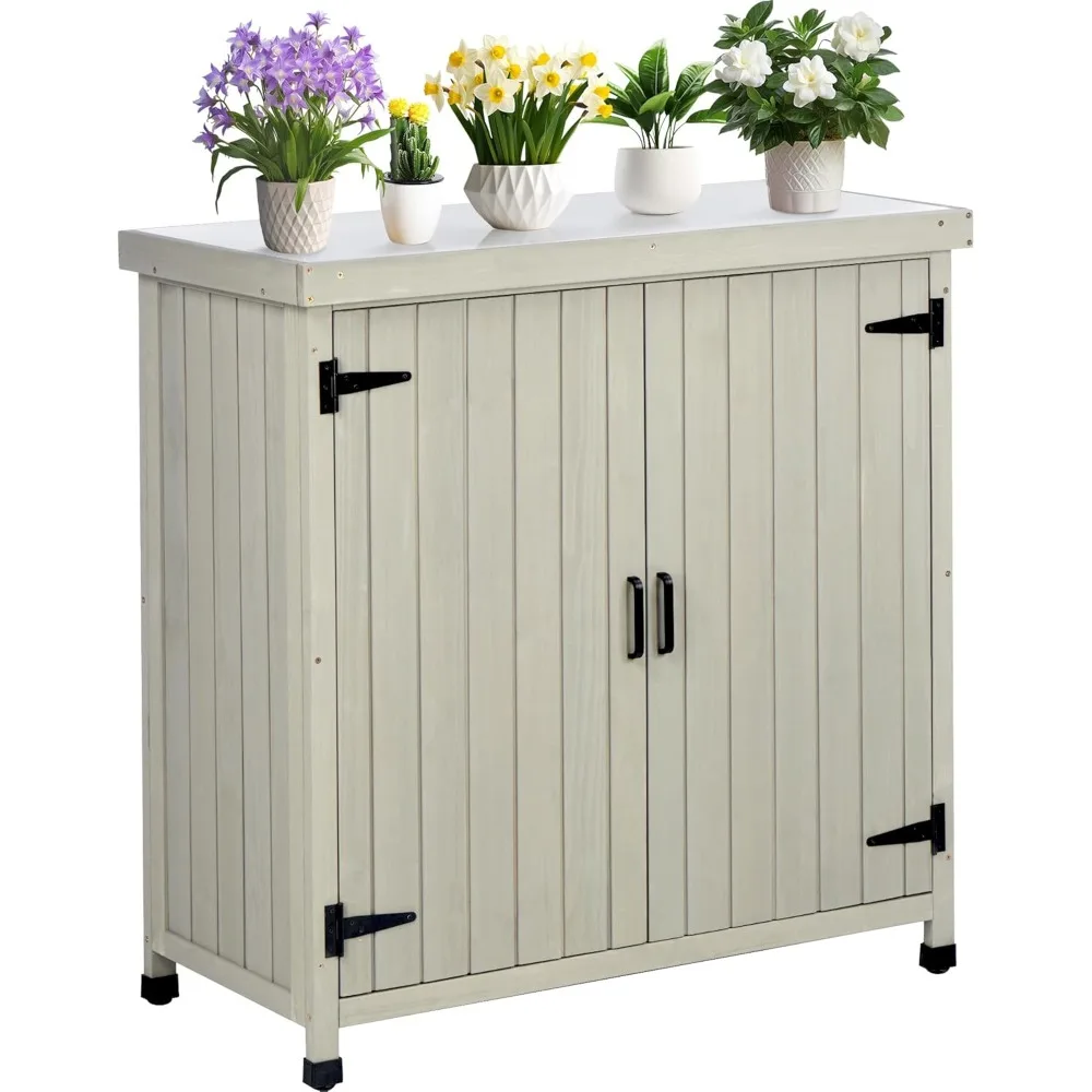 

Уличная скамейка для горшков с местом для хранения, небольшой уличный шкаф и шкаф для хранения на палубе с металлической столешницей и большим садовым хранилищем