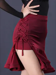 High Waist Latin Dance Practice Split Skirts Women Waltz Costume Classical Solid Color Competition Line Jazz Drawstring Skirt