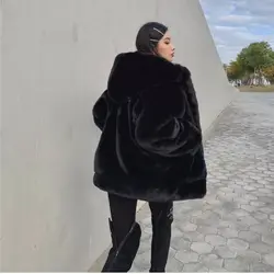 Cappotto di pelliccia invernale da donna giacca in pile di finto visone stile coreano cappotto di pelliccia shaggy con cappuccio in peluche di lana sintetica allentata