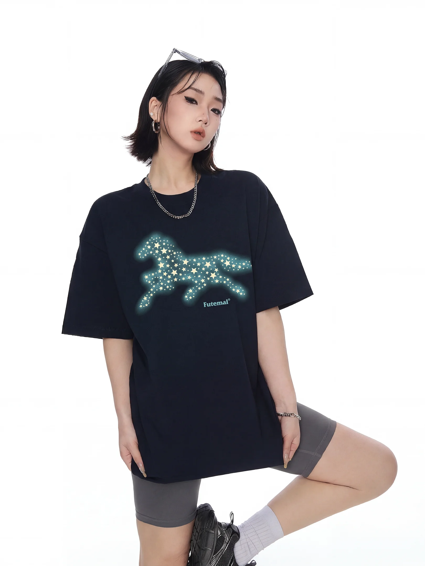 

Loose Women's Short Sleeve T-Shirt Couple Matching Summer Vintage Print Casual Cotton Polyester Blend Comfortable Fit Tee