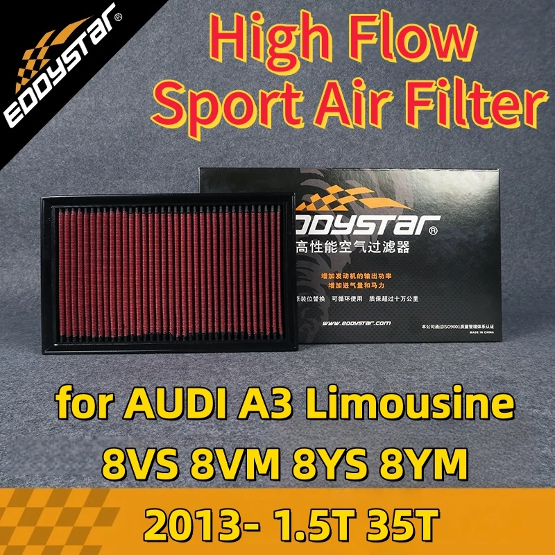 High Flow Sport Air Filter for AUDI A3 Limousine 8VS 8VM 8YS 8YM 2013- 1.5T 35T Washable Racing Intake Filters