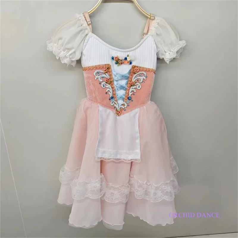 Professional Fashion Kids Girls Adult Stage Performance Wear Peach Pink Long Romantic Tutu Dress Costumes