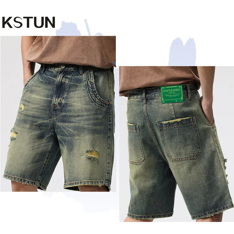 

Moto & Biker Jeans Men Denim Shorts Loose Fit Harem Pants Summer Shorts Ripped Distressed Frayed Baggy Male Knee Length Pants