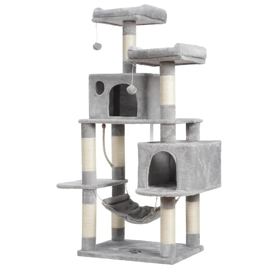 Large MultiLevel Cat Tree Condo Furniture with SisalCovered Scratching Posts, 2 Bigger Plush Condos, Perch Hammock for Kittens,
