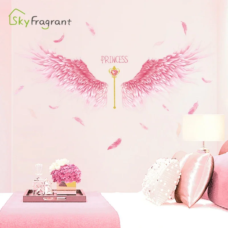 Angel Wings Wall Stickers For Girls Rooms Home Bedroom Wardrobe Background Wall Decoration Self Adhesive Vinyl Sticker Wallpaper