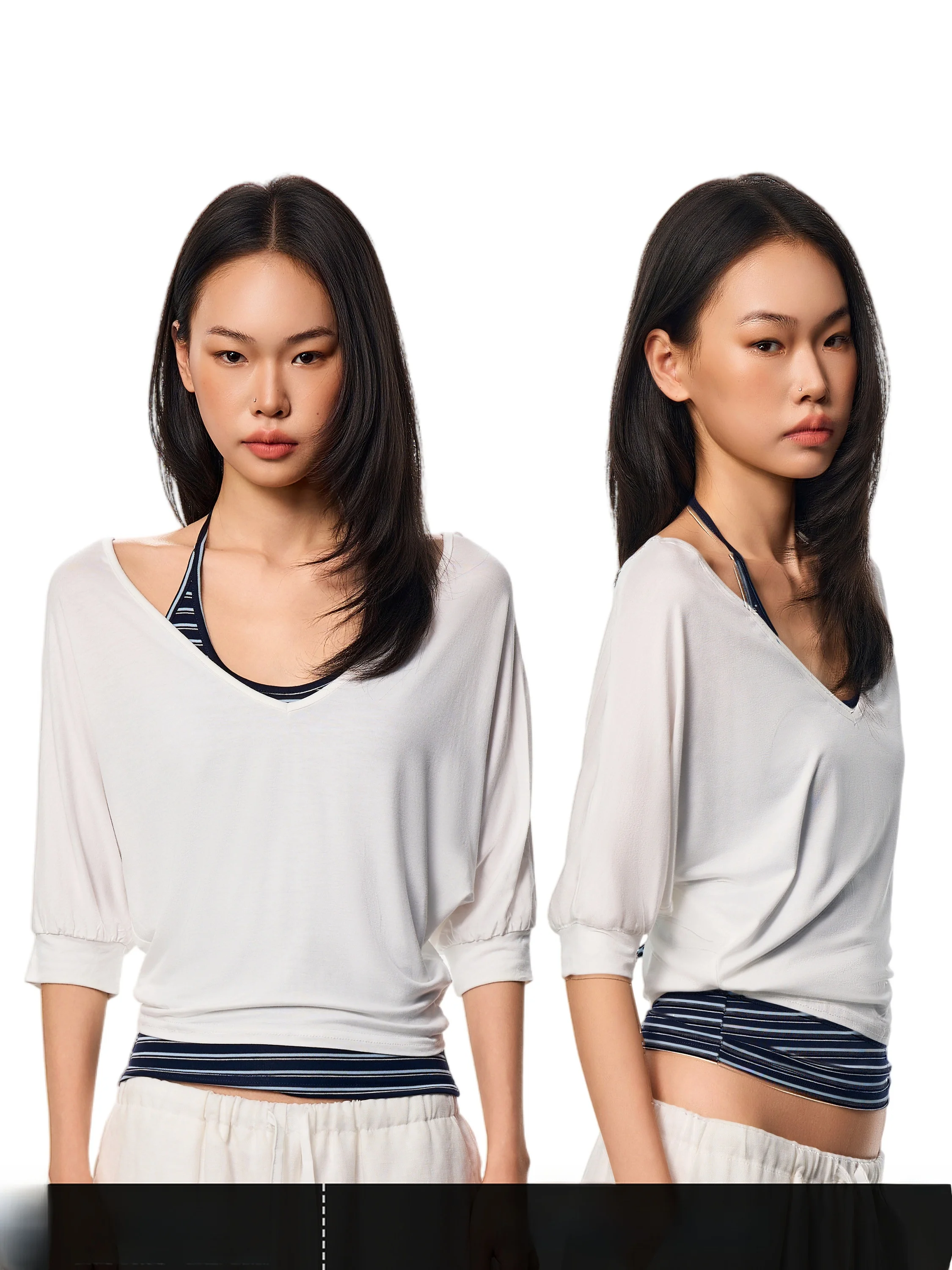 GOGO BURN White V-neck Loose Short Sleeve T-shirt Women's Casual Versatile American Style Top Summer New Arrival