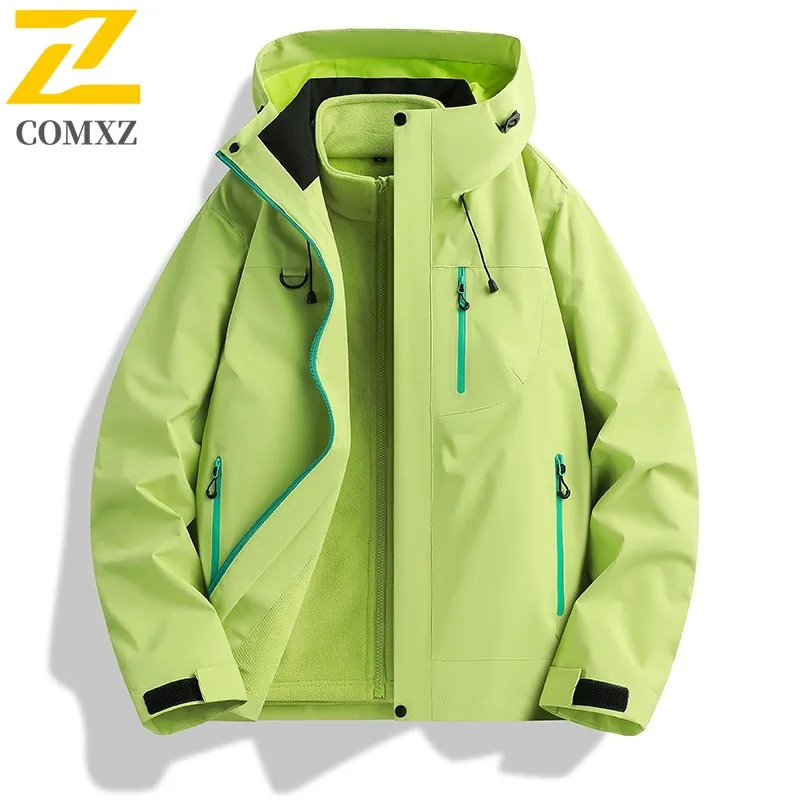 COMXZ 2025 Autumn Winter New Outdoor Jacket Unisex Polar Fleece Three In One Couple Running Mountaineering Coat Fishing Top