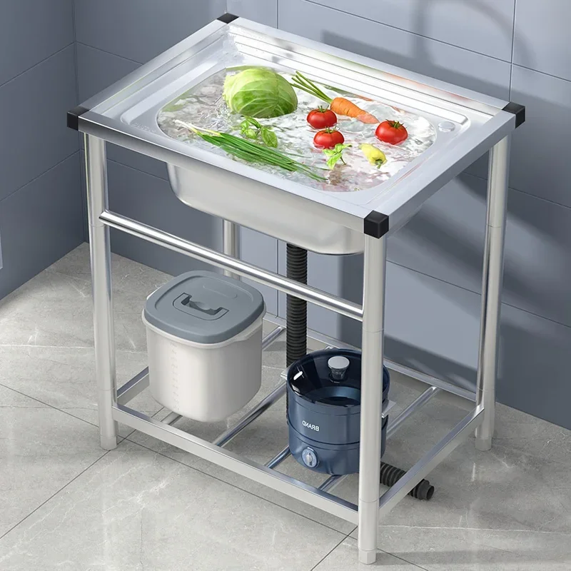 Multifunctional Freestanding 304 Stainless Steel Sink with Stand and Faucet for Kitchen, Garage, Laundry and Basement Etc