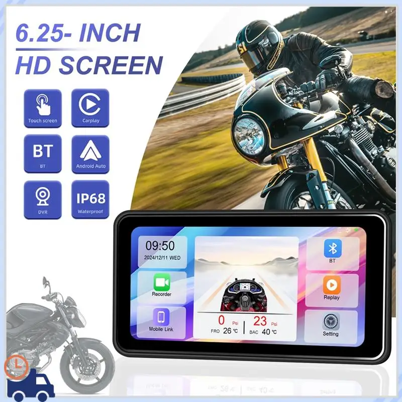 Durable Motorcycle DVR Navigation Screen Carplay Android Auto Screen 6.25 Inch Motorcycle Portable Monitor