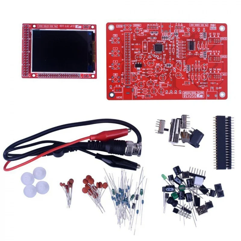 DSO138 Oscilloscope Digital LCD Display with Alligator Probe Test Clip Acrylic Case DIY Open Source with generator xr2206