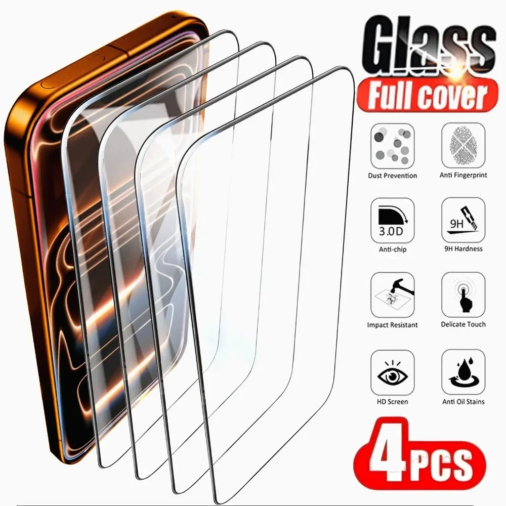 4 Stück ultraklare Displayschutzfolie für iPhone 17 16 15 14 Pro Max Air 15 16 Plus gehärtetes Glas für iPhone 13 12 11 Pro XR XS Max