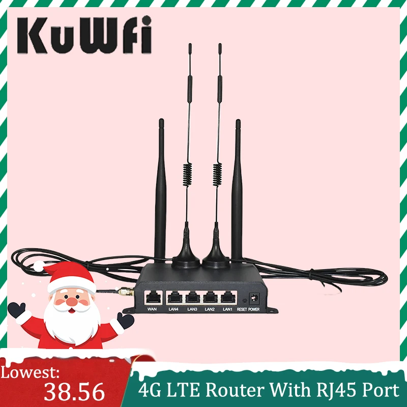 KuWFi 150Mbps 4G LTE Wireless WiFi Router DDNS Firewall Function RJ45 Port AP Repeater Mode Wall-Mounted External 4pcs Antennas