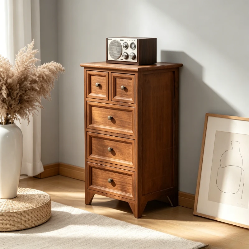 Cómoda americana de madera maciza con 5 cajones, armario de almacenamiento para sala de estar, cómoda alta para dormitorio, unidad de pared vintage con tablero grueso
