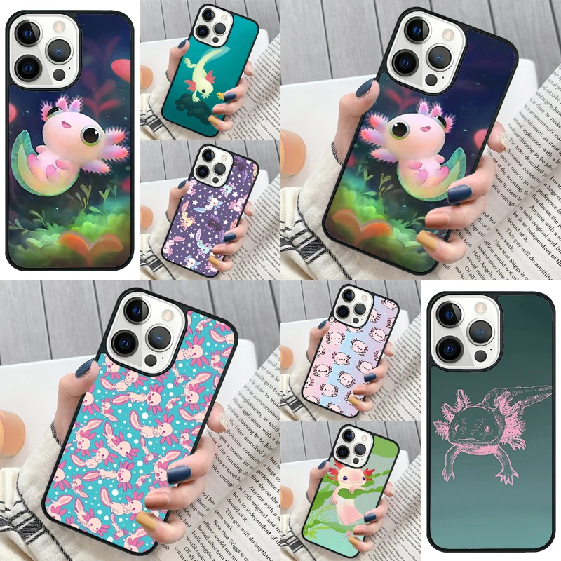 kawaii axolotl pattern Phone Case Cover for iPhone 16 12 mini 11 13 14 15 Pro Max SE 2020 for Apple 7 8 Plus Coque