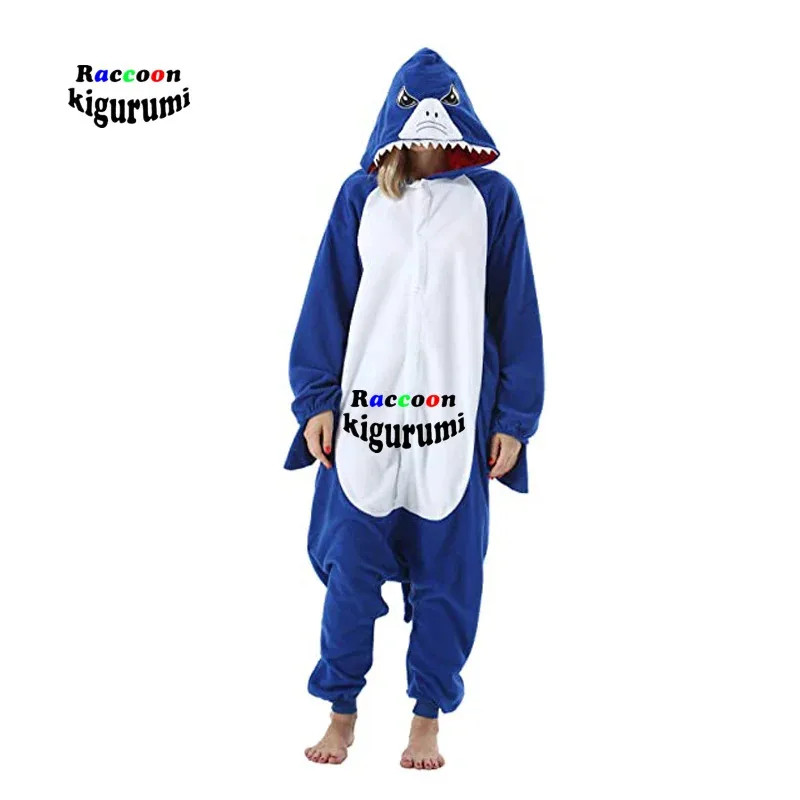Gorąca Rekinowa Piżama Kreskówkowa Jednoczęściowa Pijama Damska Męska Kombinezon Onesie Dla Dorosłych Polarowa Para Szop Kigurumi