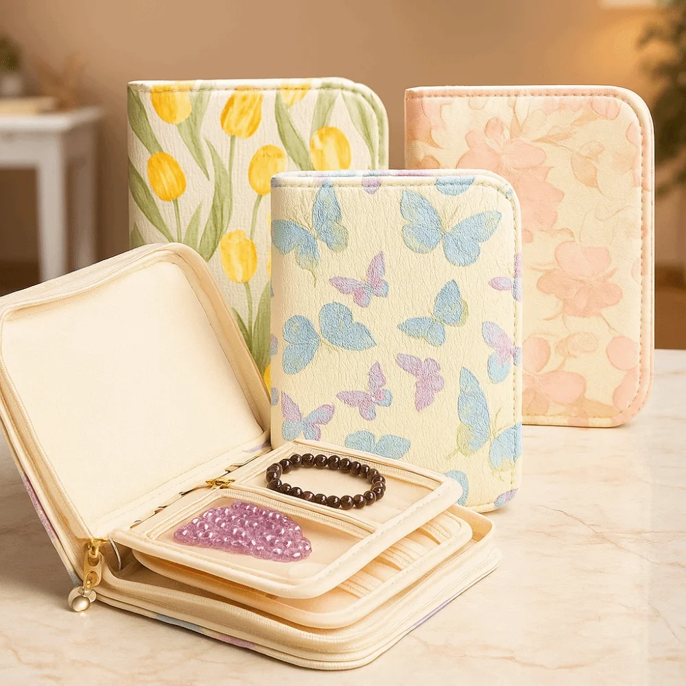 

Butterfly Flower Pattern Jewelry Storage Bag Anti-oxidation Multi-layer Jewelry Organizer Grid Storage Space Saving