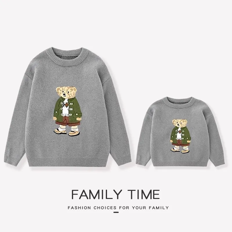 

Family Matching Sweater Parent-child Christmas Jumper Dad Son Bear Clothes Knitwear Baby Knit Romper Mom Daughter Plaid Skirts