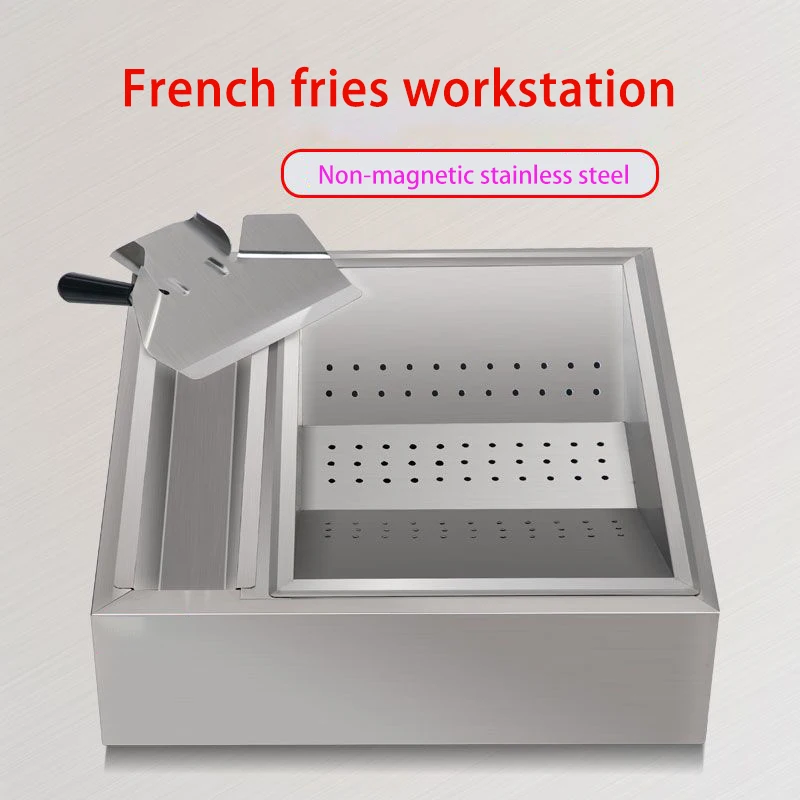 Poste de travail commercial pour frites, table de fonctionnement pour frites, acier inoxydable, contrôle de l'huile, précieux équipement de magasin de hamburgers, sans aimant