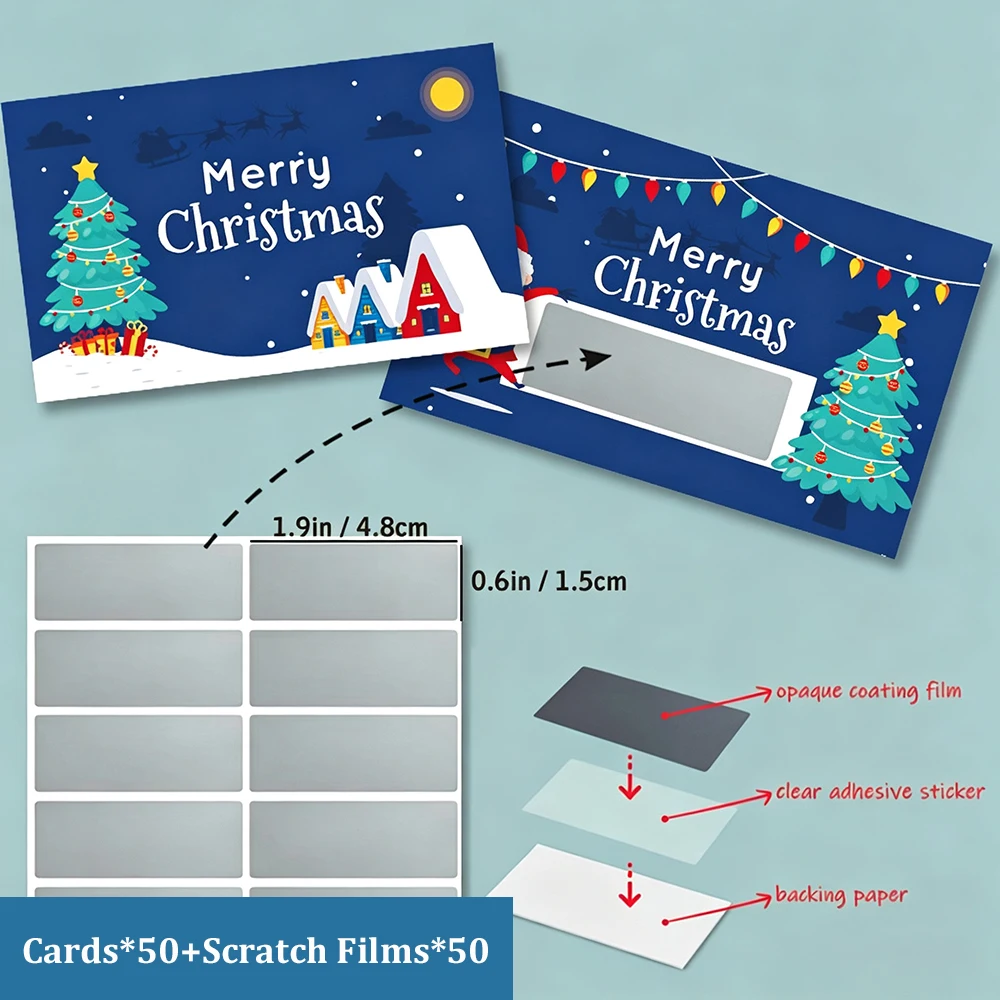 50 Sheets Christmas scratch off, family gathering event scratch off coupon, suitable for commercial lottery activities, gifts