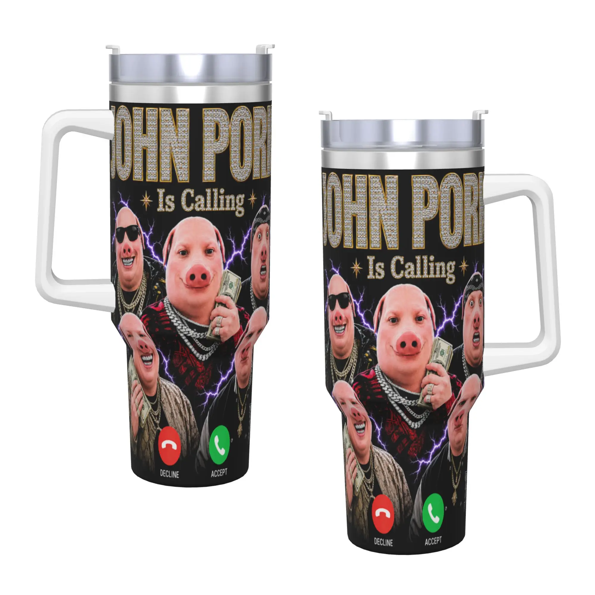 Stainless Steel Tumbler John Pork is Calling Bootleg Meme Brainrot Thermal Mug Leakproof Hot Drinks Car Mugs Travel Water Bottle
