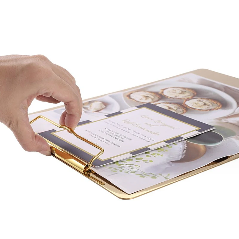 1Pc Golden Writing Board Clip Scandinavian A4 Metal File Notepad Clipboard Restaurant Ordering Clip