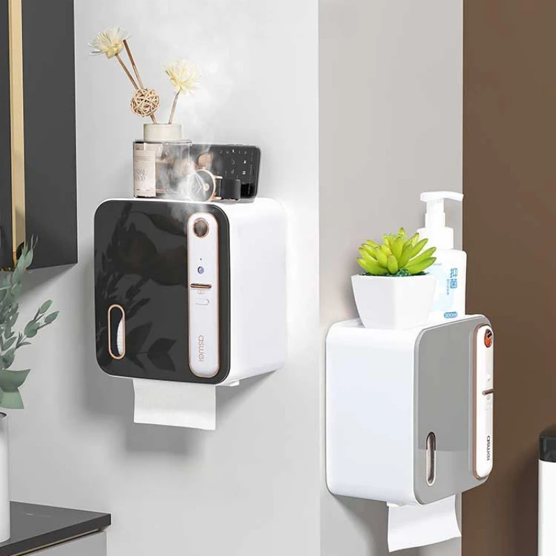 Multifunction Toilet Paper Box with Smart Aromatherapy Wall Mount Tissue Box Storage Rack Waterproof Paper Holder