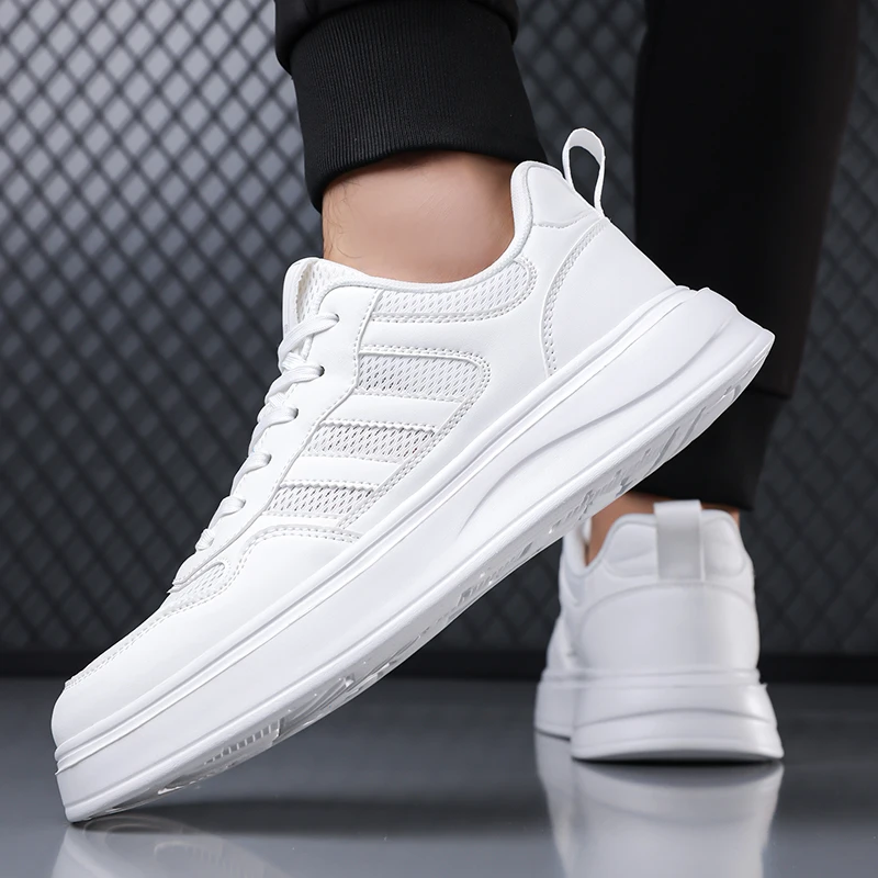 

Men Breathable Mesh Thick Sole White Sneakers Casual Skate Shoes for Daily & Outdoor Wear