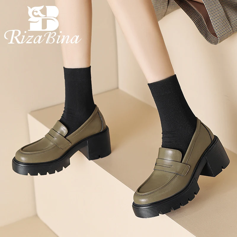 

RIZABINA New Arrivals Women Pumps Real Leather Thick Heel 2023 Woman'S Shoes Fashion Club Daily Female Footwear Size 34-39