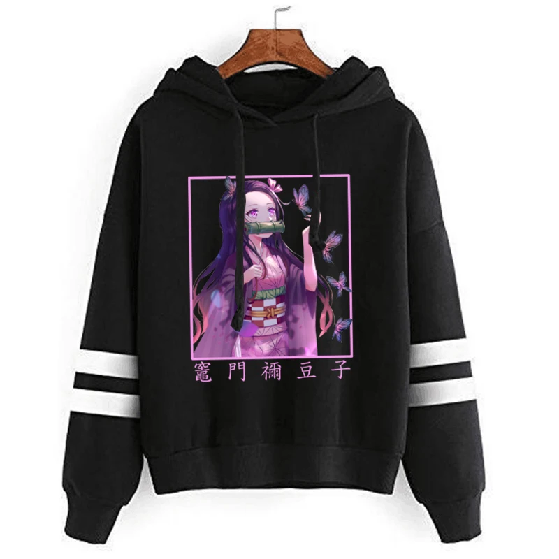 

Hot Anime Kamado Nezuko Hoodies Women Men Fashion Personality Pullover Hooded Casual Long Sleeve Stripe Sweatshirts Tops