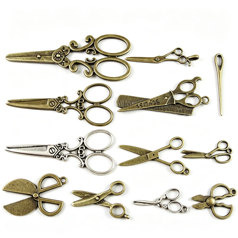 BoYuTe Antique Bronze Metal Scissors Charms Vintage Alloy Pendants DIY Jewelry Making Findings