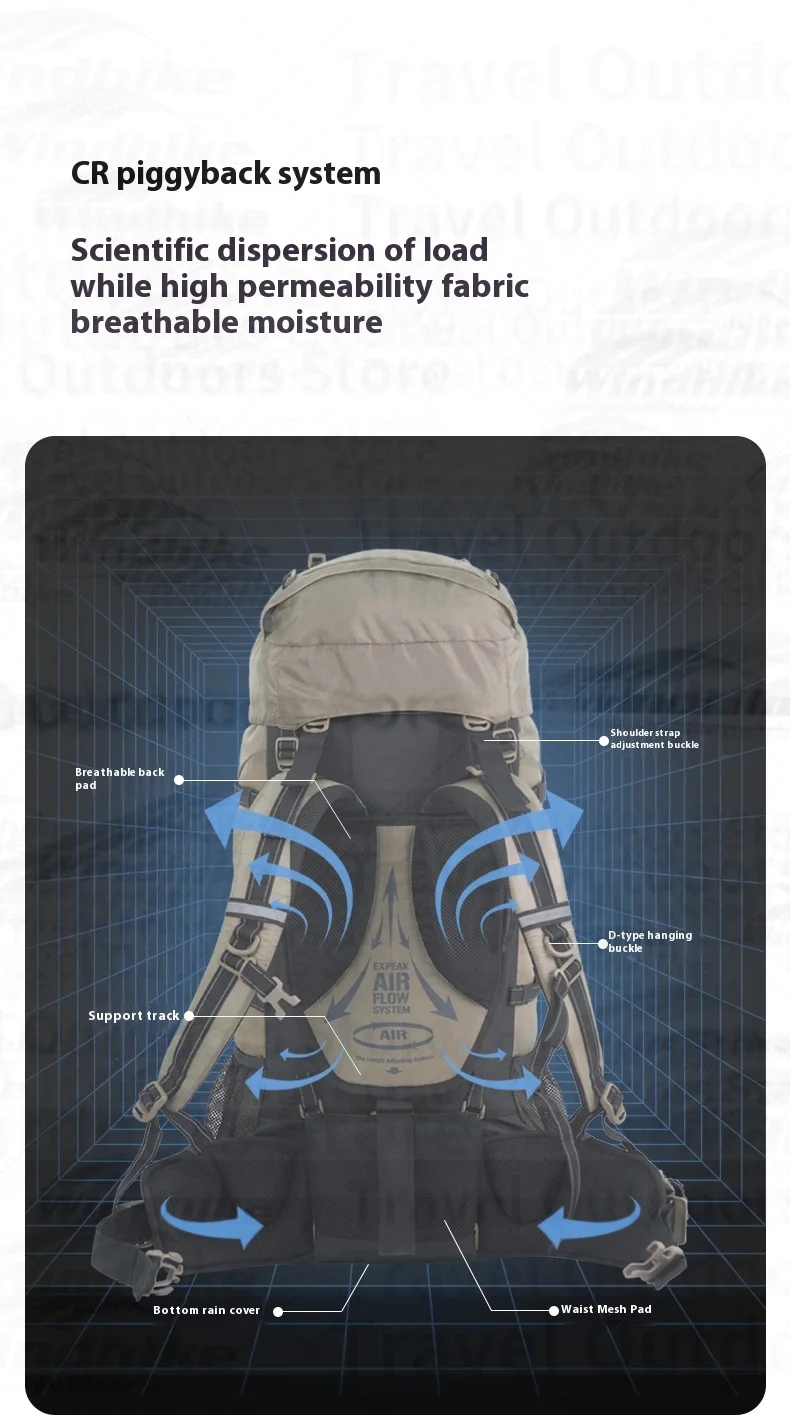 Naturehike 70+5L Camping Rucksack Wandern Große Kapazität Rucksack Ultraleichte Reisetasche W/Aluminium Legierung Rahmen Wasserdichte Abdeckung – Detail 4