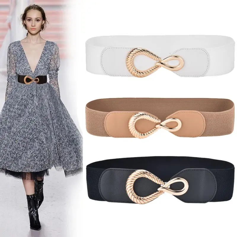 Women's Elegant Water Droplet Design PU Stretch Wide Belt Dress Fashion Decorative Waistbelts