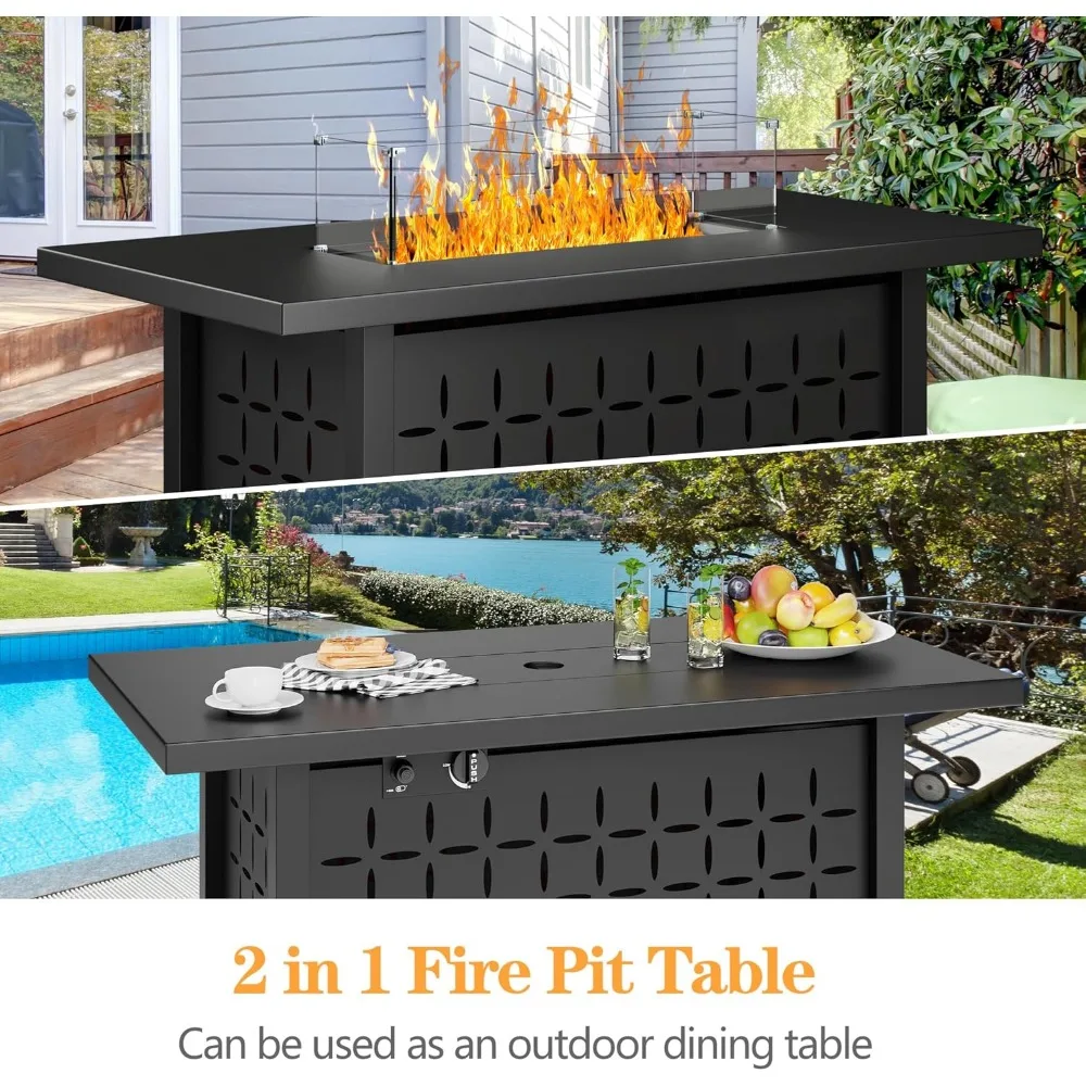 Propane Fire Pit Table, 43'' Gas Fire Pits Table for Outside, 2 in 1 Propane Fire Pit 50,000 BTU with Lava Rocks