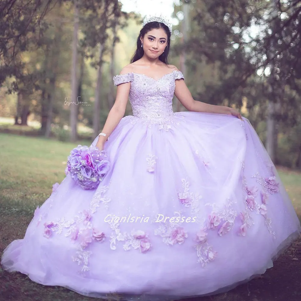 Vestido de quinceañera con tirantes finos para niña, vestido azul claro de quinceañera sin mangas, apliques florales 3D, corsé de encaje, fiesta dulce de 15 niñas