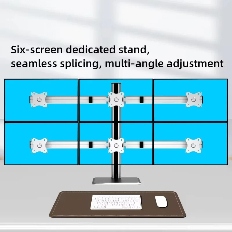 Silver Metal Two-tier Six-monitor Stand Adjustable 45/65 Tilt Sturdy for 17-27 Inch Monitors in Stock