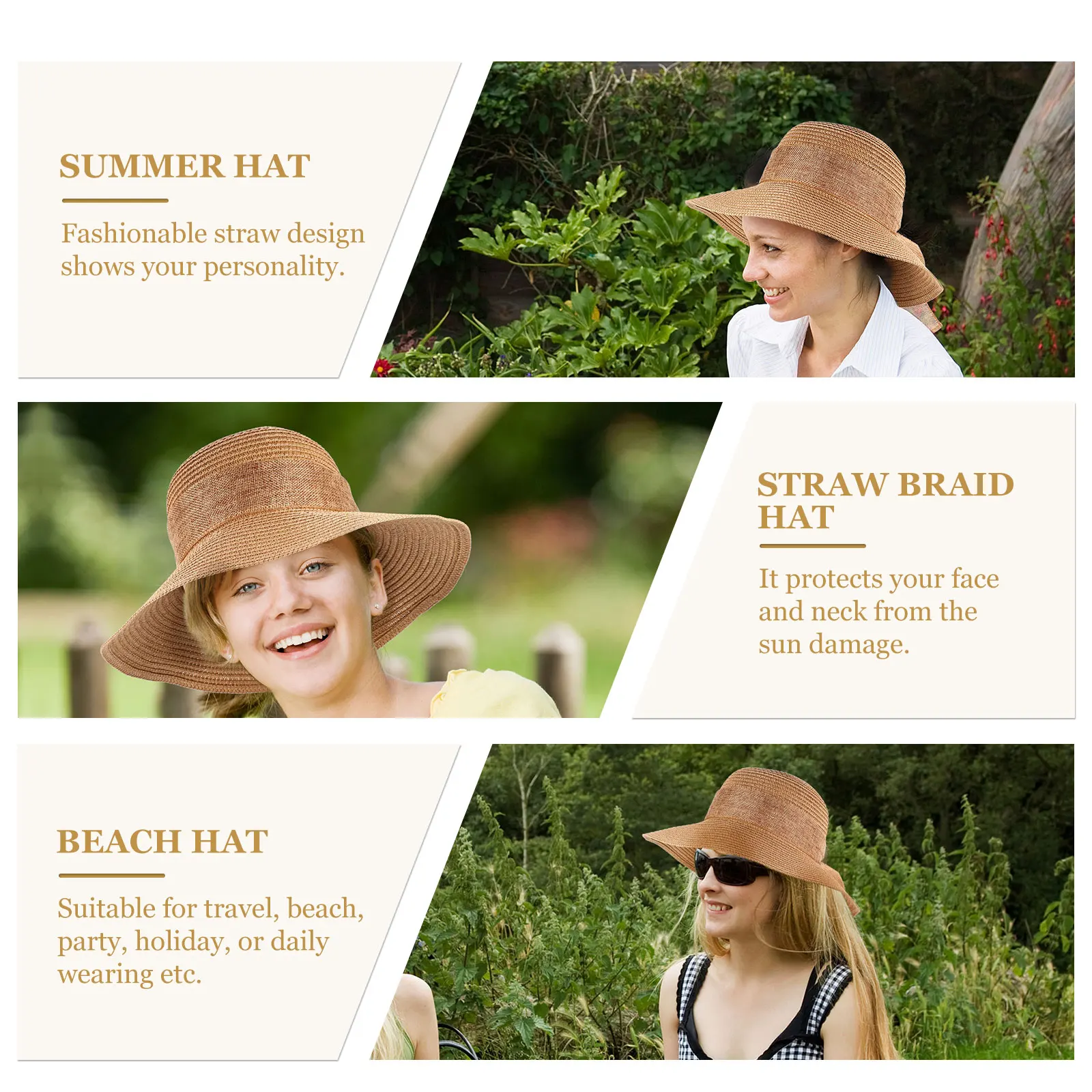 

1pc Fashion Straw for Women UV Protection Wide Brim Beach Cap Breathable Travel Beach Straw Hat Outdoor Summer Hat
